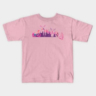 Zoolos LA Dreams: Pink and Purple Watercolor Letter Art with Iconic Landmarks – Exclusive Los Angeles Tee Kids T-Shirt